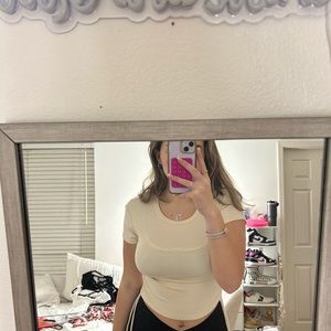 White tee with rushed sides